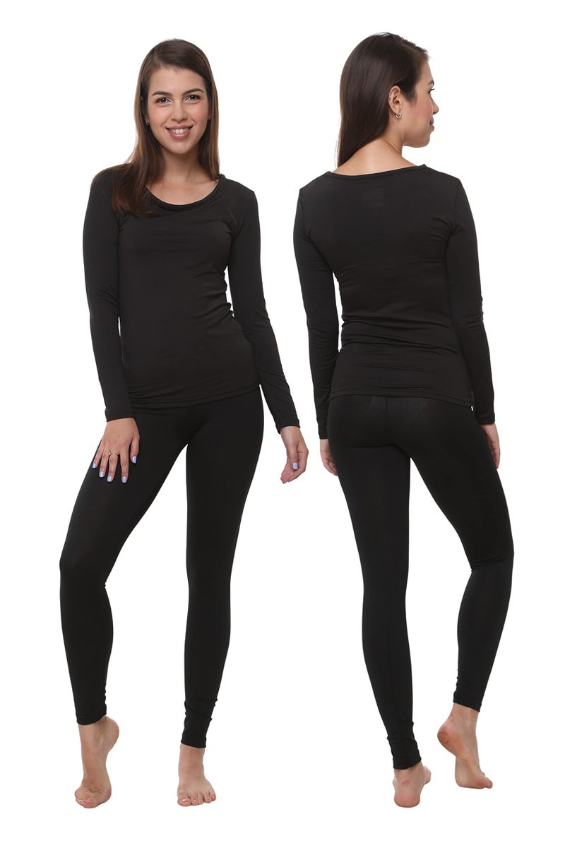 Ultra Dry Women Thermal Set, Lightweight Ultra Soft Fleece Shirt and Tights,Black,Medium - Image 1
